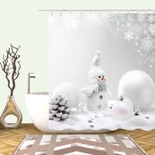 1 Miếng Mùa Đông Giáng sinh Loạt Rèm tắm chống nước Với Trắng Bối cảnh , Bông tuyết , Quả thông , Trắng Giáng sinh Trái bóng , Năm cánh Ngôi sao , Dễ thương Tươi cười Người tuyết Thiết kế Bao gồm 12 cái C Móc , Trong sáng Mẫu , Chống phai màu , Chống thấm nước Nhà  Trang trí - Nhiều màu - Xem 3