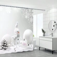 1 Miếng Mùa Đông Giáng sinh Loạt Rèm tắm chống nước Với Trắng Bối cảnh , Bông tuyết , Quả thông , Trắng Giáng sinh Trái bóng , Năm cánh Ngôi sao , Dễ thương Tươi cười Người tuyết Thiết kế Bao gồm 12 cái C Móc , Trong sáng Mẫu , Chống phai màu , Chống thấm nước Nhà  Trang trí - Nhiều màu - Xem 2