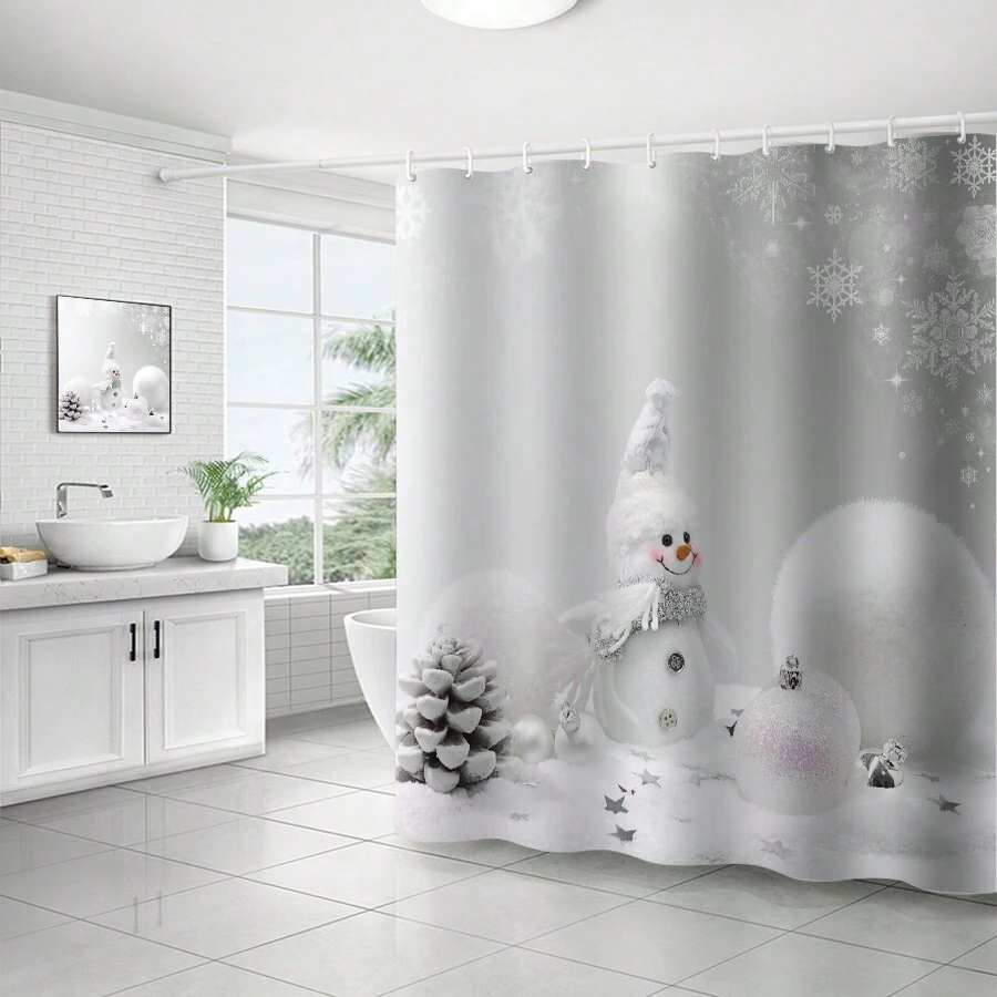 1 Miếng Mùa Đông Giáng sinh Loạt Rèm tắm chống nước Với Trắng Bối cảnh , Bông tuyết , Quả thông , Trắng Giáng sinh Trái bóng , Năm cánh Ngôi sao , Dễ thương Tươi cười Người tuyết Thiết kế Bao gồm 12 cái C Móc , Trong sáng Mẫu , Chống phai màu , Chống thấm nước Nhà  Trang trí - Nhiều màu - Xem 1