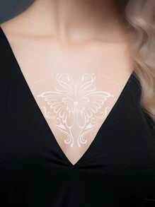 1張白蝴蝶暫時性刺青貼紙太陽月亮暫時性刺青貼紙-防水假紋身貼紙,派對禮物,主題裝飾和禮品