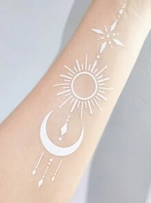 1張白蝴蝶暫時性刺青貼紙太陽月亮暫時性刺青貼紙-防水假紋身貼紙,派對禮物,主題裝飾和禮品