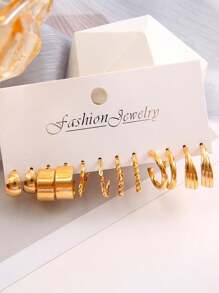 12 Piezas Conjunto De Pendientes Sencillos Con Perlas Artificiales Y Formas Geométricas Metálicas Para Mujeres, Perfecto Para Días Festivos, Citas, Uso Diario O Como Regalo De Obsequio