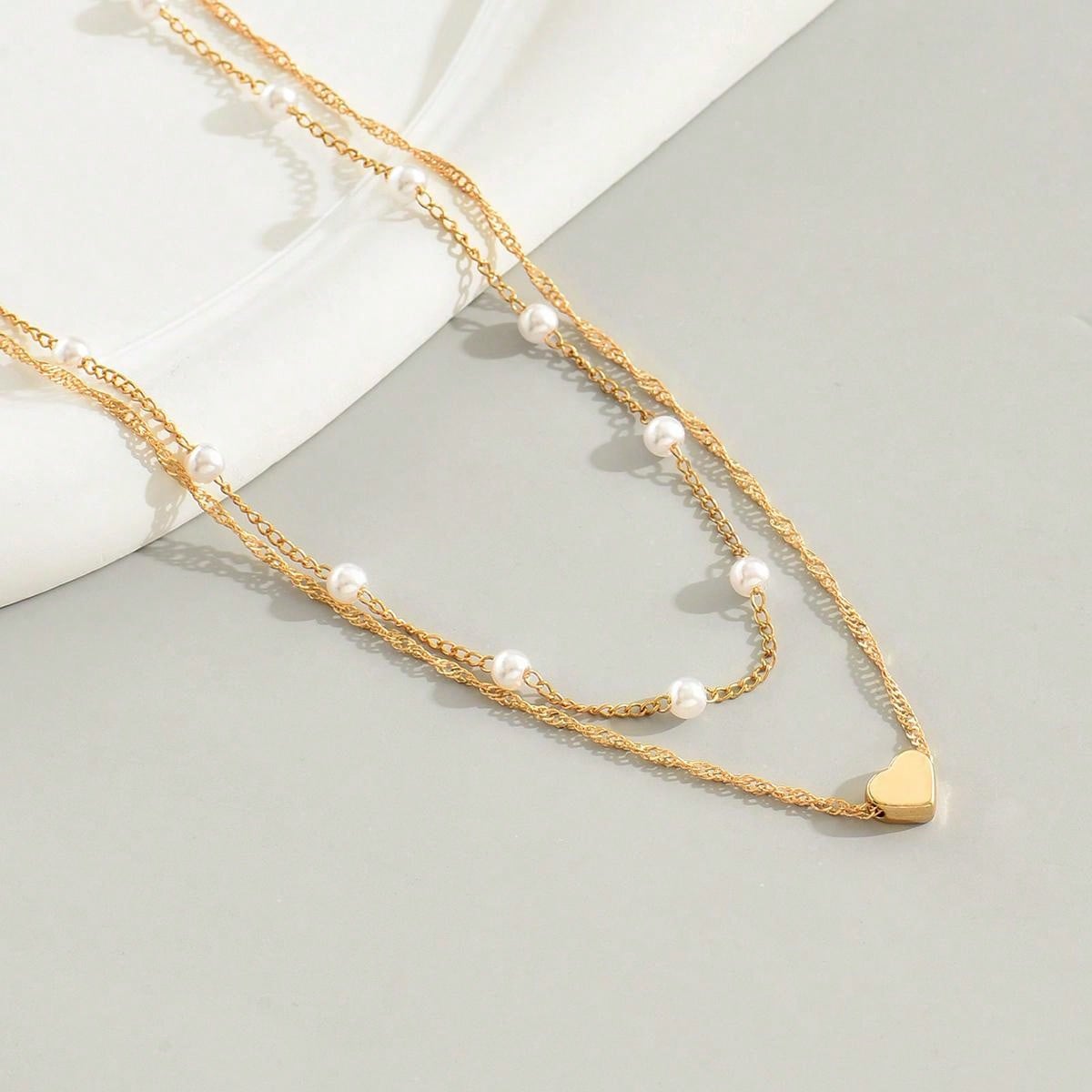 1pc Fashionable Simple Faux Pearl Heart Pendant Layered Necklace SHEIN USA