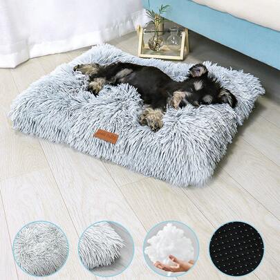 1PC Washable Plush Pet Crate Bed For Dog Anti-Slip Pet Mat Bed For Cat Fluffy Comfy Pet Sleeping Mat For Large, Jumbo, Medium, Small Dogs Breeds