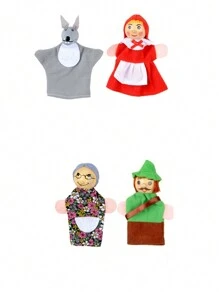 1set Of 4 Fairy Tales Little Red Riding Hood Finger Plush Dolls - Multicolor - View 2