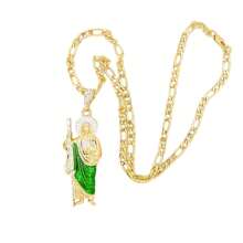 1 Peça Colar Com Pingente Verde De São Judas, Corrente