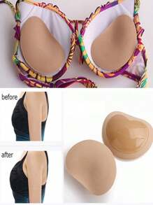 2入組加厚隱形胸墊,無縫自粘硅膠貼片,自黏生物基膠,隱形胸罩的海綿墊片 - 卡其色 - 查看 1