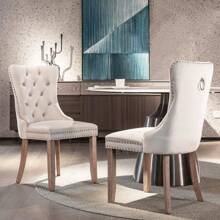 2/4/6 Piece Set Velvet Upholstered Dining Chairs, Wingback  Side Chairs Button Tufted With Solid Wood Legs For Kitchen,Dining Room. - Beige - View 4