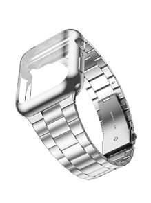 مجموعة سوار ساعة أبل وغطاء واقي للساعة باللون الوردي، متوافق مع ساعات أبل سلسلة Ultra3/2/1، SE، S10/S9/S8/S7/S6/S5/S4/S3/S2/S1، مقاس 38مم 40مم 41مم 44مم 45مم 49مم 42مم 46مم، سوار من الفولاذ المقاوم للصدأ قابل للتعديل، غطاء واقي من مادة البولي كربونات مقاوم للخدش والصدمات، بدون واقي للشاشة، مناسب للنساء/البنات