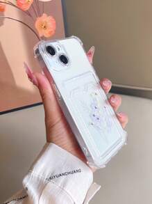1 件透明防摔卡夹手机壳，带拉丝图案和 Tpu 软手机壳，饰有手工玻璃水钻，兼容 iPhone 和手机 - 彩色 - 查看 4