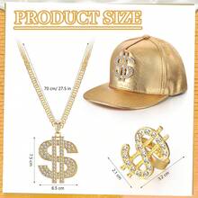 4pcs/Set Hip Hop Costume Kit Gold Rapper Hat Sunglasses Gold Dollar Sign Pendant Necklaces Ring 80s/90s Rapper Accessories - Gold - View 6