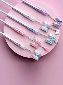 蝴蝶吊墜中性筆,可愛清新學生文具,考試簽名筆,鋼筆吊墜 - 粉色 - 查看 8