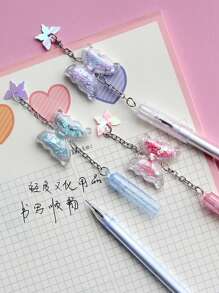 蝴蝶吊墜中性筆,可愛清新學生文具,考試簽名筆,鋼筆吊墜 - 粉色 - 查看 5