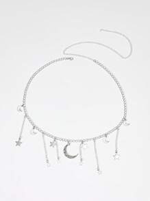 Alloy Moon Hollow Out Star Pendant Tassel Chain Waist Chain/Waist Decoration For Halloween, Birthday, Party And Daily Wear Boho Witch Summer, School Fall, Autumn, Halloween - Silver - View 6