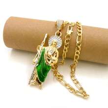 1 Peça Colar Com Pingente Verde De São Judas, Corrente