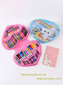 1set 72pcs Heart Shaped Children's Art Supplies Set Including Watercolor Pens, Colored Pens, Crayons, Ideal For Diy Painting In A Gift Box, Suitable For Students - Blue - View 3