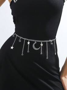 Alloy Moon Hollow Out Star Pendant Tassel Chain Waist Chain/Waist Decoration For Halloween, Birthday, Party And Daily Wear Boho Witch Summer, School Fall, Autumn, Halloween - Silver - View 2
