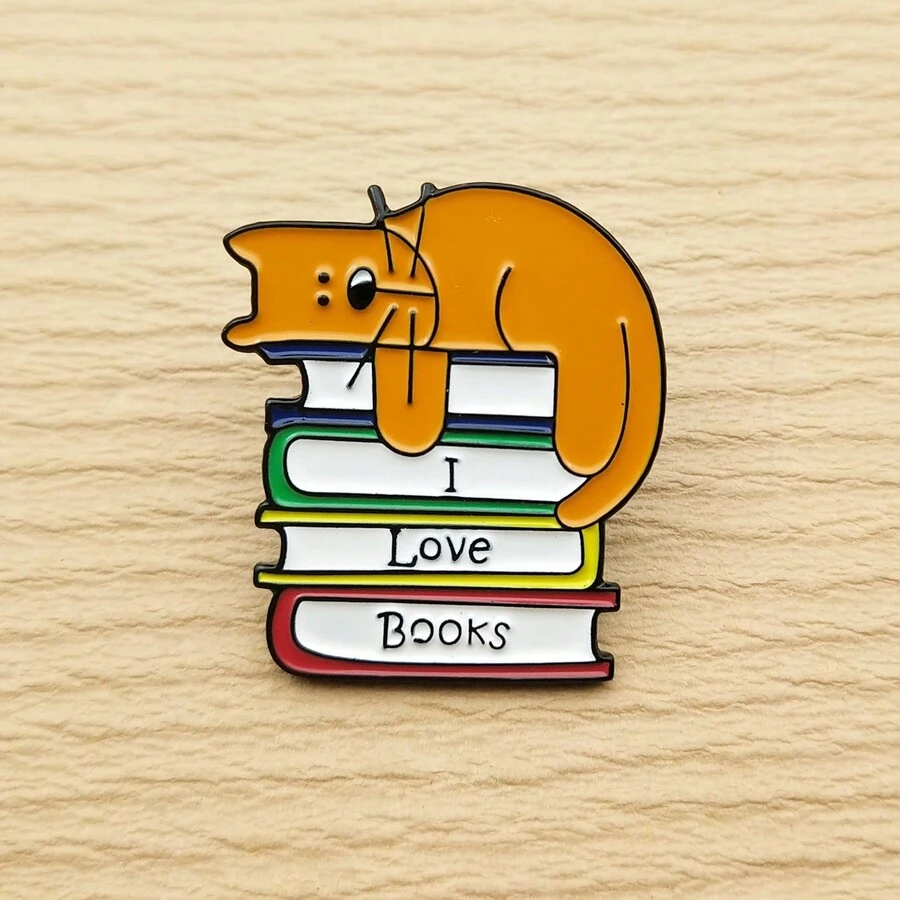 1 件裝書貓胸針琺瑯徽章珠寶禮品鋅合金鍍黑