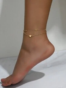 1 件分层简约心形链脚链（手工链条切割成适当尺寸，可调节珍珠数量和水晶尺寸） - 金黃色 - 查看 2