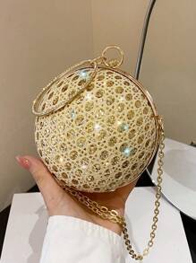 Glamorous Glitter Bling, Sequin, Luxury, Shiny Fashionable Rhinestone-Decorated Round Ball Design Ladies' Evening Clutch Evening Bag, Dinner Bag For Party Girl, Woman, Bride Perfect For Party, Wedding, Prom, Dinner/Banquet, For - Gold - View 1