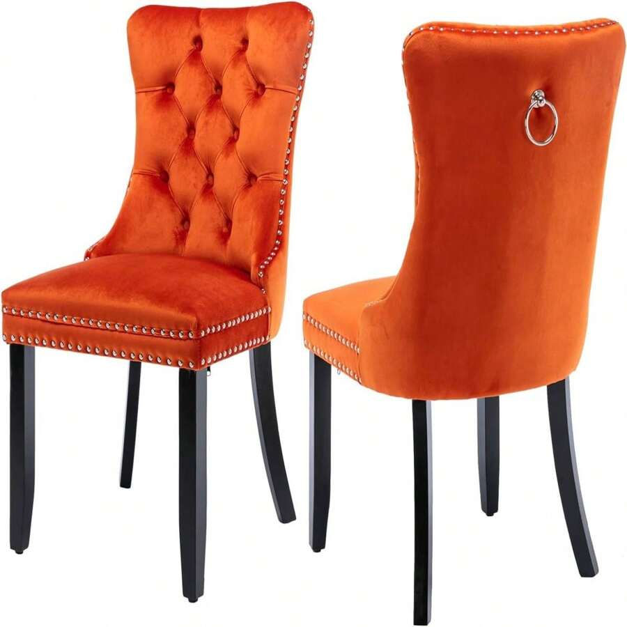 2/4/6 Piece Set Velvet Upholstered Dining Chairs, Wingback  Side Chairs Button Tufted With Solid Wood Legs For Kitchen,Dining Room. - Orange - View 1