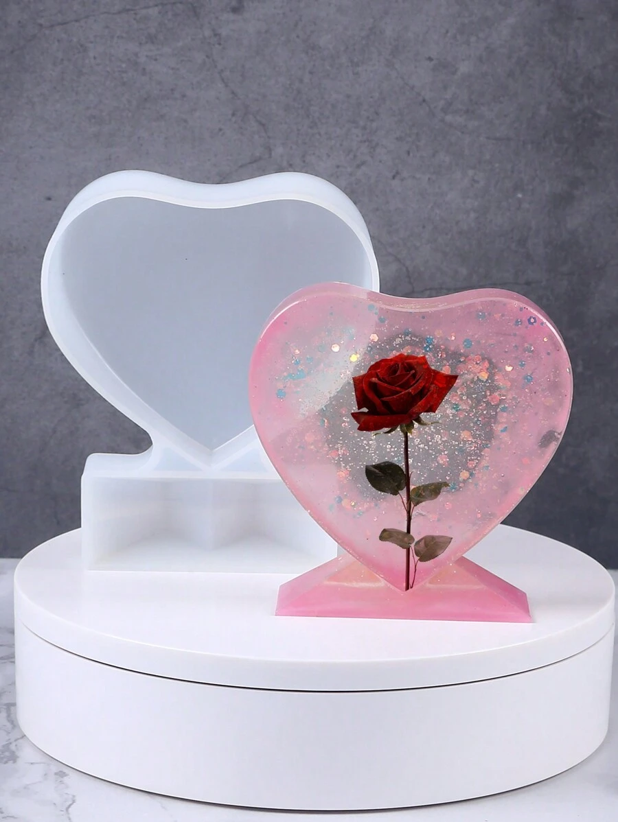 1pc Valentine's Day Photo Frame Resin Mold, Heart Shaped Epoxy Resin Mold, Suitable For DIY Home Desktop Decor Craft Making - White - View 1