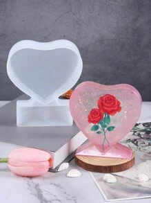 1pc Valentine's Day Photo Frame Resin Mold, Heart Shaped Epoxy Resin Mold, Suitable For DIY Home Desktop Decor Craft Making - White - View 9