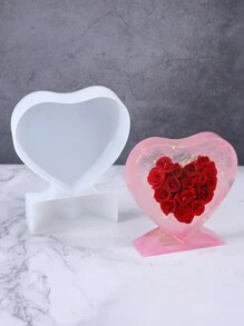 1pc Valentine's Day Photo Frame Resin Mold, Heart Shaped Epoxy Resin Mold, Suitable For DIY Home Desktop Decor Craft Making - White - View 3