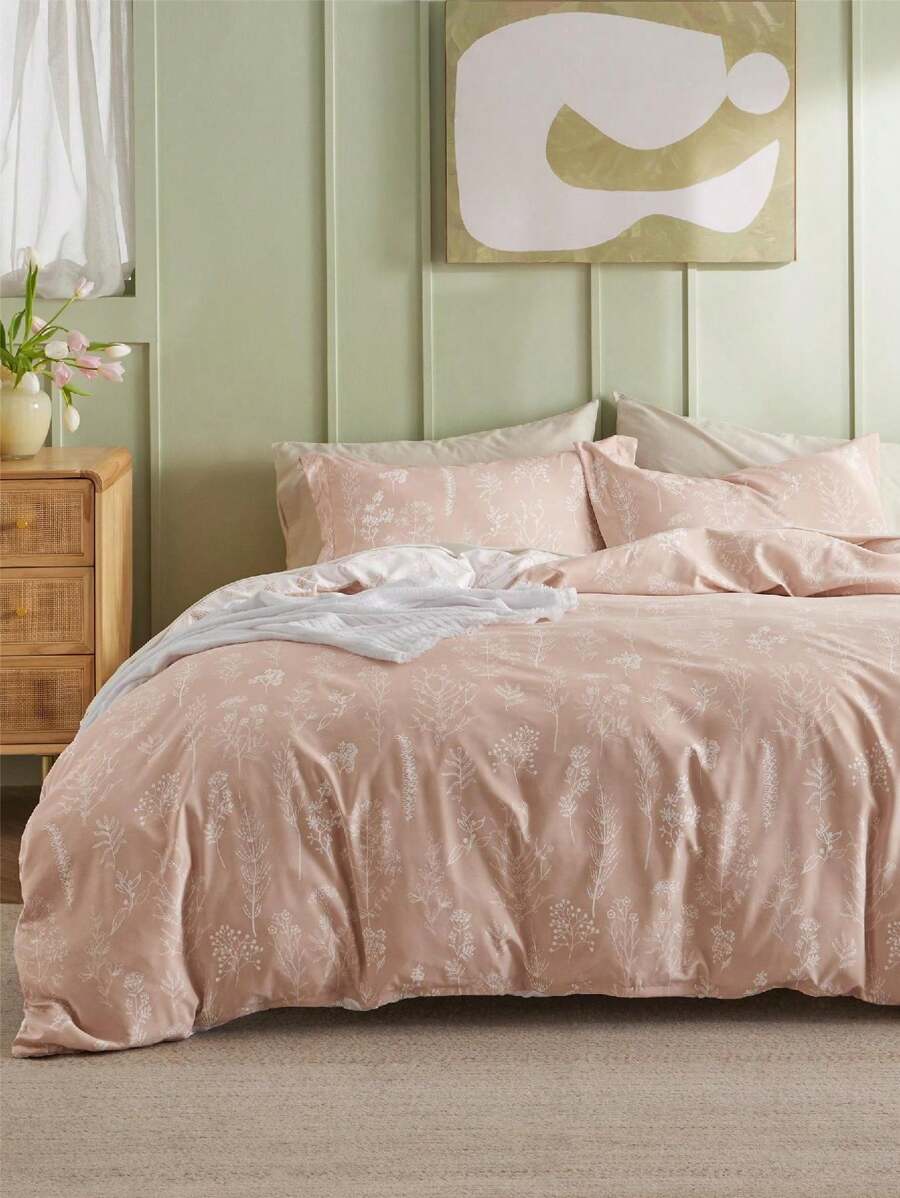 Bedsure Mother's Day Floral Comforter Set, Cute Floral Bedding, 1 Soft Reversible Botanical Flowers Comforter And 1/2 Pillow Shams, For Spring Decor, Wedding Decor, Easter Decor, Room Decor, Home Decor - Bụi hồng - Xem 1