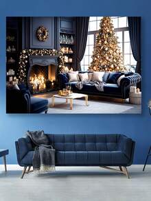 1塊聖誕藍色背景佈置布,用於營造氛圍,派對和新年場景,同時附有攝影道具的背景旗幟 - 彩色 - 查看 2