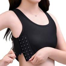 1pc Women's Chest Binder Bra, Breathable Sport Vest, Chest Compression Shapewear To Show Small Chest, All Seasons - Black - View 1