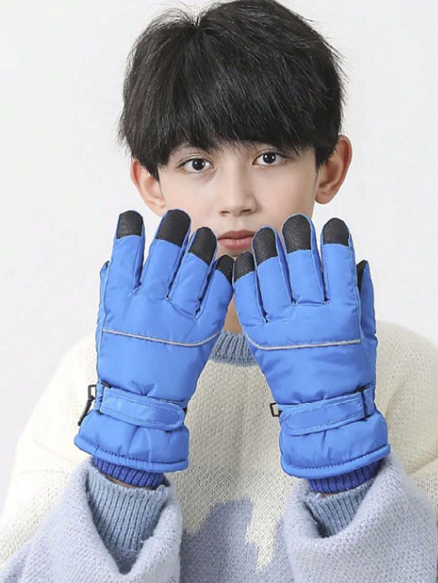 1對兒童秋冬防滑保暖滑雪手套,適用於男女孩女孩戶外運動、騎車、滑雪