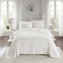 Chenille Tufted 3 Pieces Quilt Set,Lightweigh Breathable Coverlet Bedspread Bedding Set,All-Season Home Textile Fits Spring Lux Bedroom Decor For Oversized Full/Queen (102"X118")-King/Cal King(120"X 118") Size,Elegant Mother's Day Thanks Giving Gifts - 米色 - 查看 2