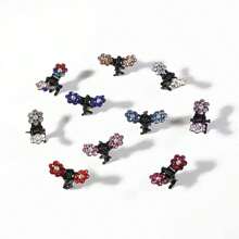 Set de 12 piezas de pasadores de pelo de moda y lindos para niñas con colores aleatorios de flores y rhinestones, que incluyen mini pinzas para el cabello, pasadores, pinzas de resorte, perfectos para el estilo coreano, uso diario, actuaciones, cenas, fiestas de cumpleaños y como accesorios de fotografía para adolescentes y jóvenes - Multicolor - Ver 6