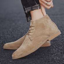 Men New Vintage Plus Size  Boots, Four Seasons, Summer, Suede, Lace-Up, High-Top Shoes (Thin Style, Run Small) - Khaki - View 2