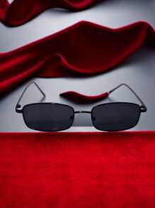 POLASUP 1pc MINI Retro Square Metal Frame Fashionable Fashion Glasses, Black, Red Color, Y2K Punk Style, Summer Accessory Prop For Summer Beach Vacation,Outdoor,Travel - Black - View 3