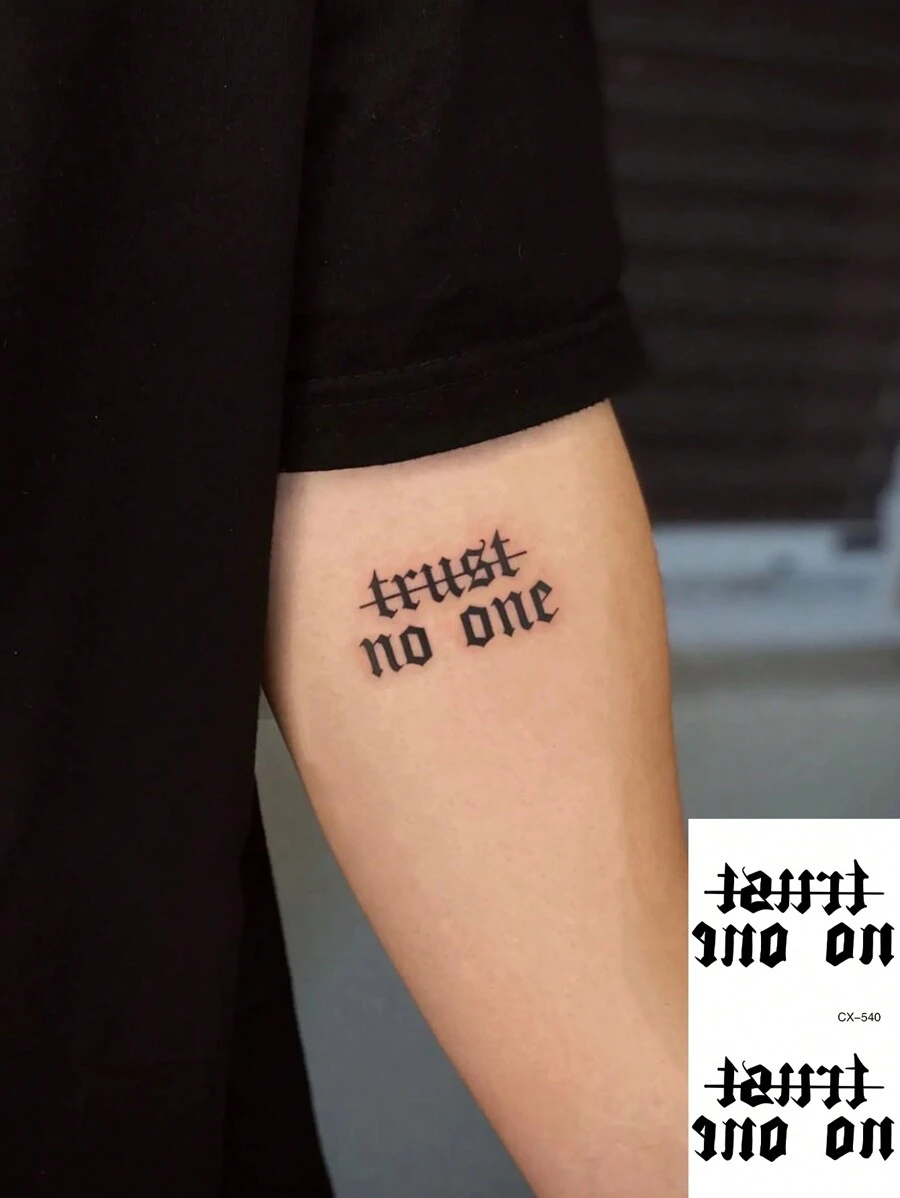 1pc Waterproof & Sweatproof Temporary Tattoo Sticker Made Of Pvc Material Featuring Fashionable English Phrase 'do Not Easily Trust Anyone' For Warning, Suitable For Daily Wear