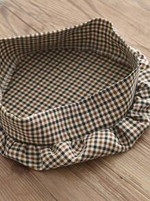 Young Girl 3pcs/Set Casual Solid Color Top, Grid Patterned Skirt With Bowknot And Hat Outfit, Autumn/Winter