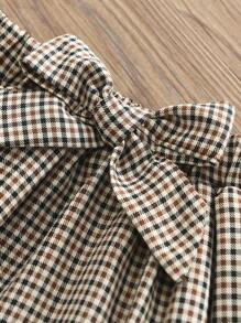 Young Girl 3pcs/Set Casual Solid Color Top, Grid Patterned Skirt With Bowknot And Hat Outfit, Autumn/Winter