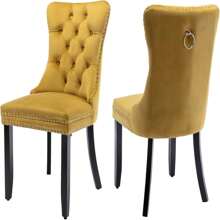 2/4/6 Piece Set Velvet Upholstered Dining Chairs, Wingback  Side Chairs Button Tufted With Solid Wood Legs For Kitchen,Dining Room. - Vàng - Xem 1