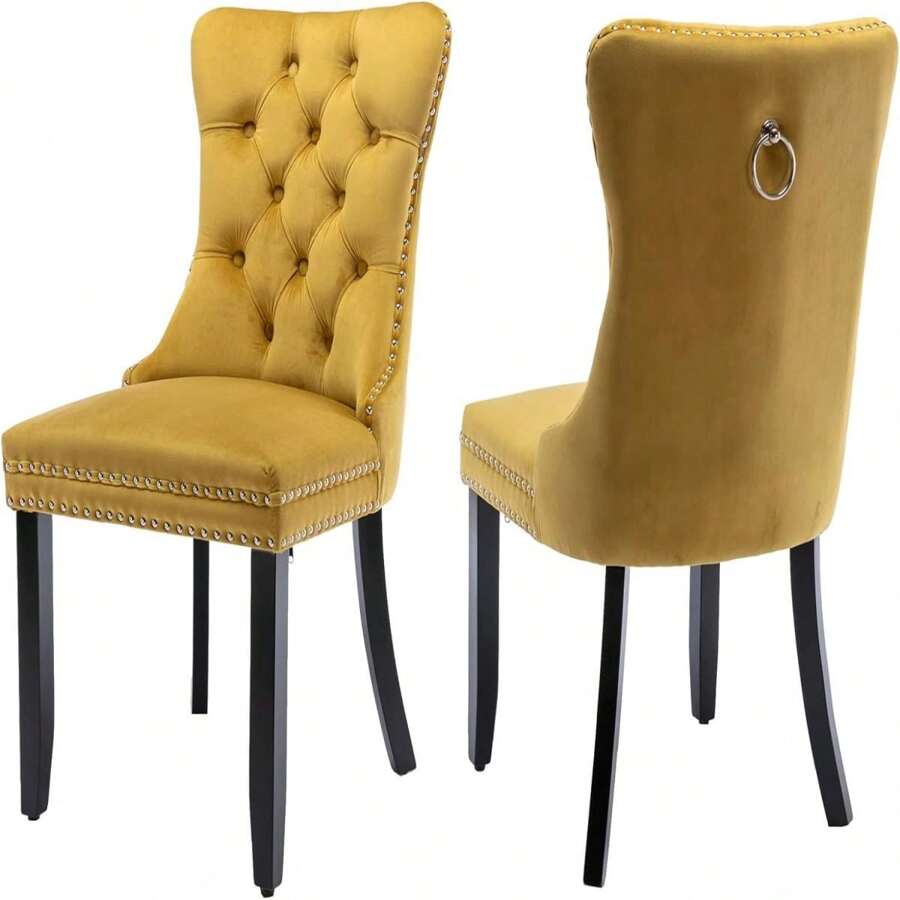 2/4/6 Piece Set Velvet Upholstered Dining Chairs, Wingback  Side Chairs Button Tufted With Solid Wood Legs For Kitchen,Dining Room. - Vàng - Xem 1