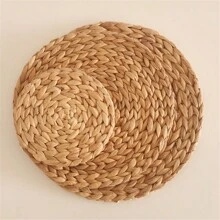 1pc Hand-Woven Water Gourd Straw Round Placemat For Dining Table, Heat Insulation, Anti-Scalding, Drainage Cushion For Cups And Bowls Camping - Apricot - View 6