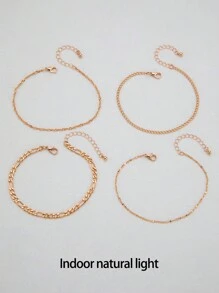 imoli 4入組簡約風多層鏈條時尚夏季沙灘腳錬 - 金黃色 - 查看 8