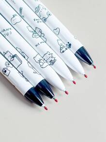 MOKA 6pcs/Box Cute Cat Designed Press Type Ballpoint Pen, Black 0.5mm Ink, Suitable For Students And Office, 1 Box Back To School