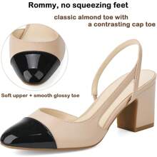 JENN ARDOR Women's Slingback Low Heels Block Heel Pumps Closed Toe Ankle Strap Splicing Color Chunky Heels Work Event Wedding Shoes 2.5 Inch - NUde - View 3