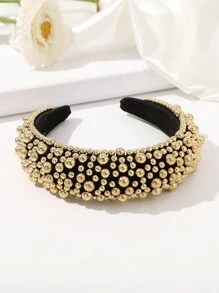 1pc Sponge Pearl Wide Headband - Gold - View 2
