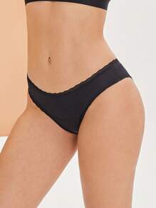 FINETOO 1入組女性實色蕾絲修邊低腰四層加厚防漏月事褲 - 黑色 - 查看 3