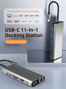 DANYCASE  11合1 USB 3.0 C HUB 87W PD 電源坞站類型C轉接器到4K HDTV相容VGA RJ45 SD/TF PC配件轉接器分配器 - 灰色 - 查看 2