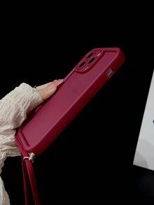 1入組酒紅色3d紋理框架設計防摔手機殼,帶掛繩,適用於iphone - 酒紅色 - 查看 4