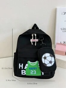 Set de 2 mochilas con diseño de fútbol, una mochila grande y una mochila pequeña, bolsos con estilo deportivo y diseño exclusivo, ideales para adolescentes - Negro - Ver 2